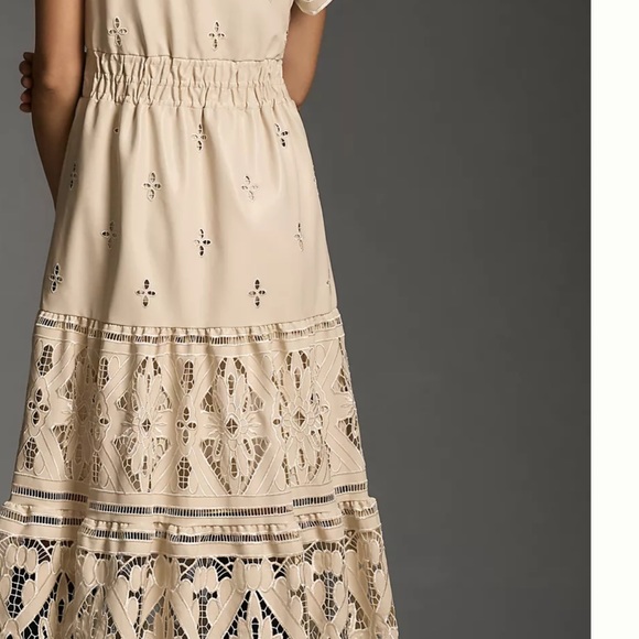 Anthropologie The Somerset Maxi Dress Faux Leather Embroidered Edition Tiered - Picture 2 of 6